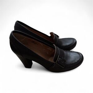 Vintage Steve Madden Brown Leather Slip On Oxford Chunky Heel Shoes Size 10